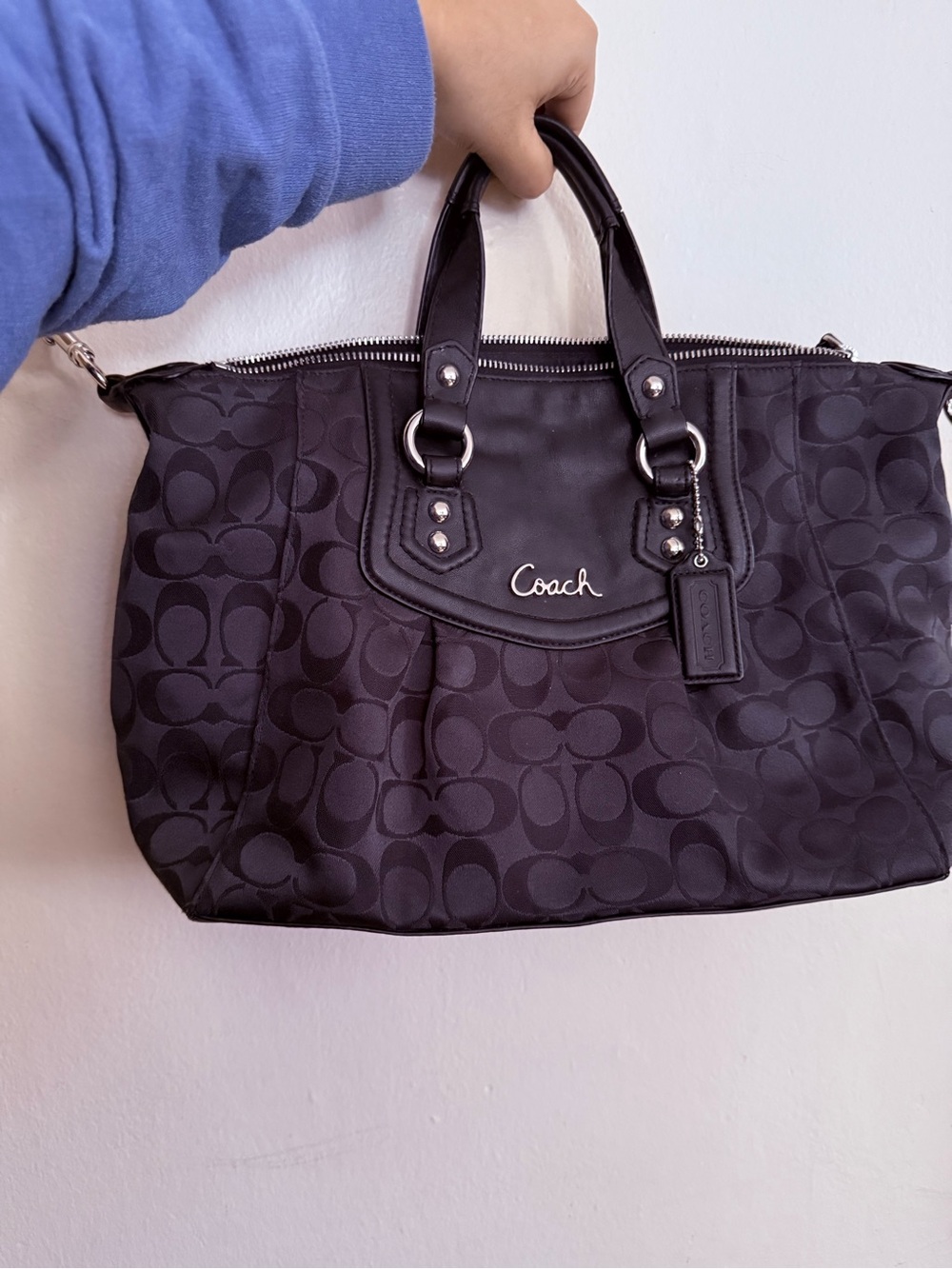 Coach Black Signature Satchel with Silver Hardware